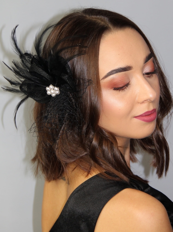 Elegancki, Czarny Fascynator w Stylu Gatsby